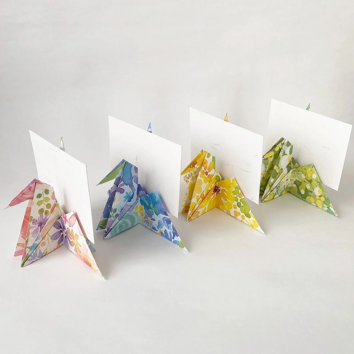 Set of Floral Pattern Origami Crane Place Card Holders