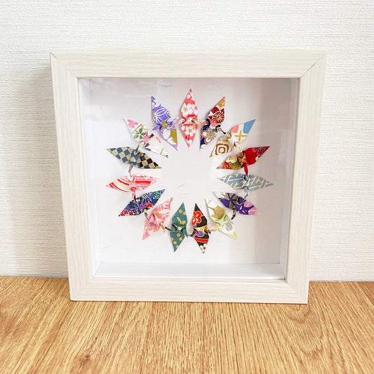 Yuzen Origami Cranes in a Square Box Frame