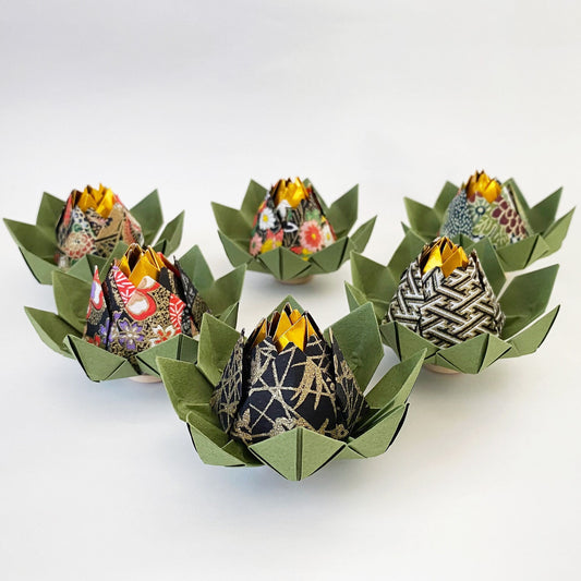 Set of 10 Yuzen Origami Lotus Flowers
