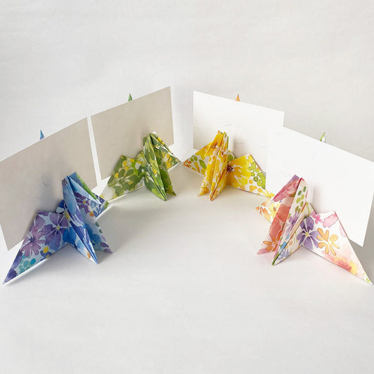 Set of Floral Pattern Origami Crane Place Card Holders